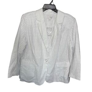 Susan Graver Pure White Eyelet Blazer‎ Size 1X Preppy Coastal